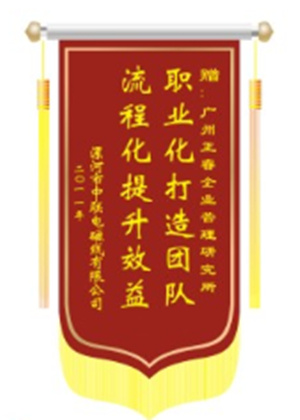 中聯(lián)電磁線總經(jīng)理贈送正睿咨詢職業(yè)化打造團隊，流程化提升效益錦旗